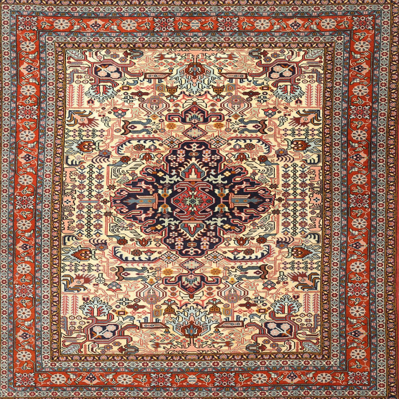 Tapis oriental bleu marine / rouge / gris Freidin, Rond 5 pi