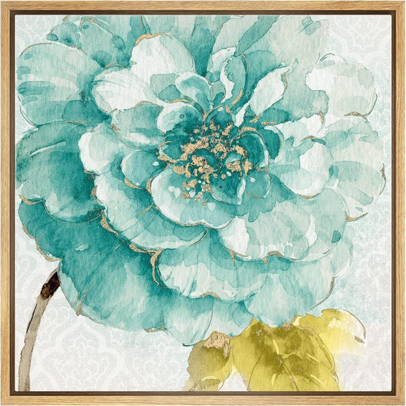 Œillet bleu sarcelle avec feuilles de plantes vertes, impression sur toile