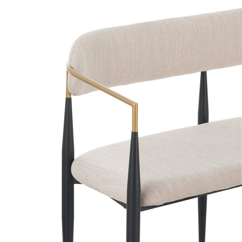 Malik Upholstered Loveseat Sofa With Iron Frame, Black/Gold, Beige