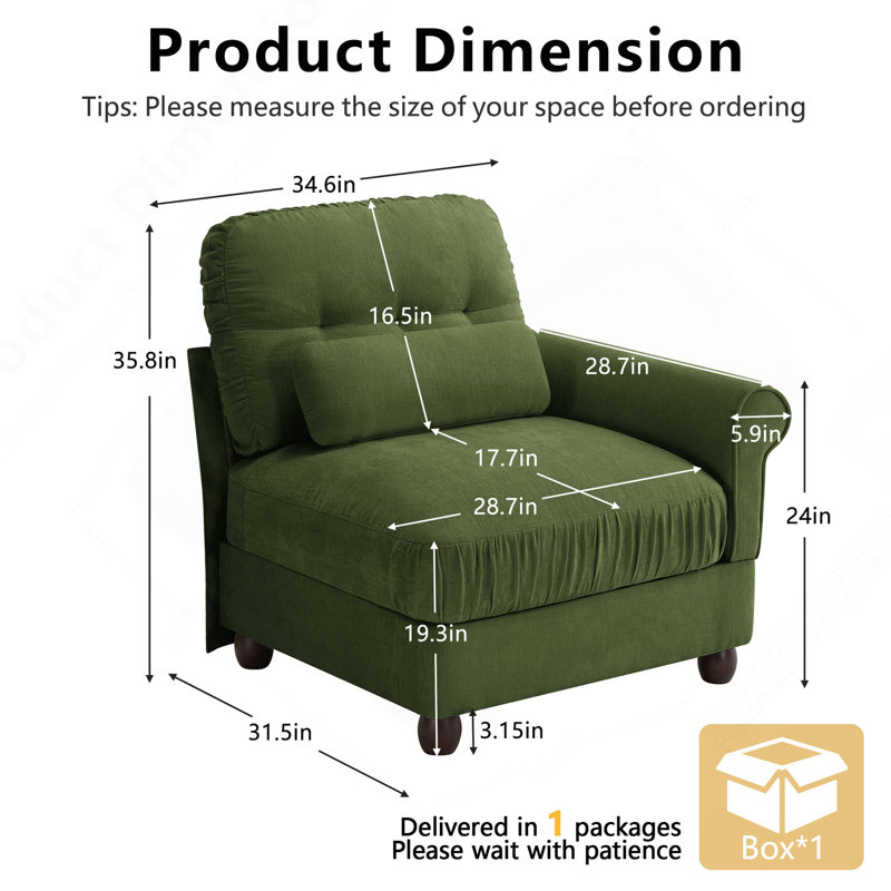 Canapé Melbourne en tissu chenille avec coussin, Green Chenille