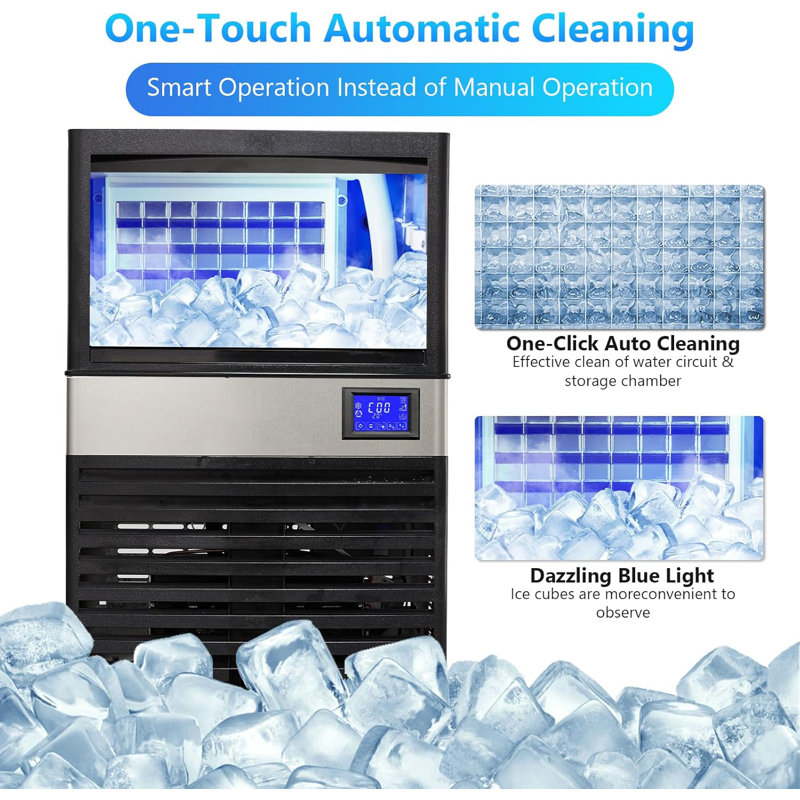 110lbs/24H Stainless Steel Commercial Ice Maker with 27lb Storage, LCD Control Panel & Auto-Cleaning – Perfect for Restaurant, Bar, Cafe