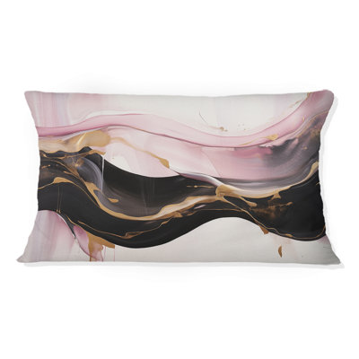 Wild Promises Abstract Gold Wave Pink And Black II - Abstract Painting Printed Throw Pillow