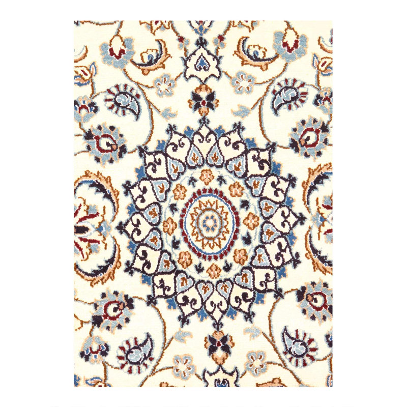 Tapis ivoire / bleu marine en laine noué à la main 3 pi x 5 pi Raquez