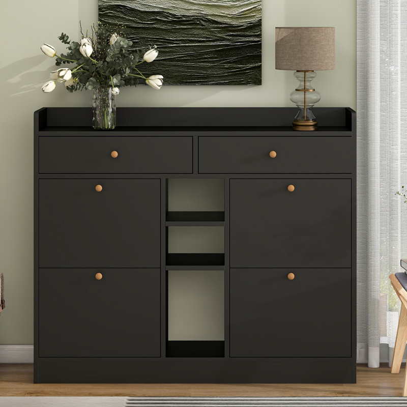 Armoire à chaussures 4 tiroirs, noire, pratique et fonctionnelle pour l'entrée, Black