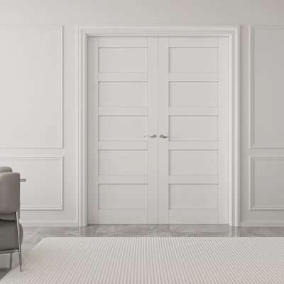 Paneled Prehung Interior French Doors Solid Manufacture Wood Double Door With Hardware Kit / Handles