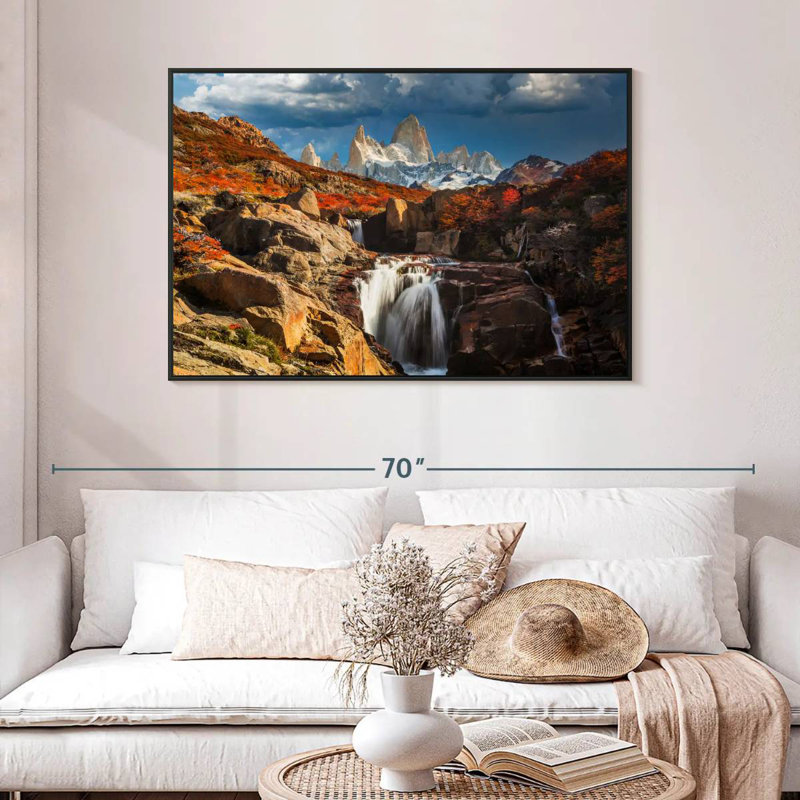 Mont Fitz Roy en automne, 46 po x 31 po, Cadre flottant noir
