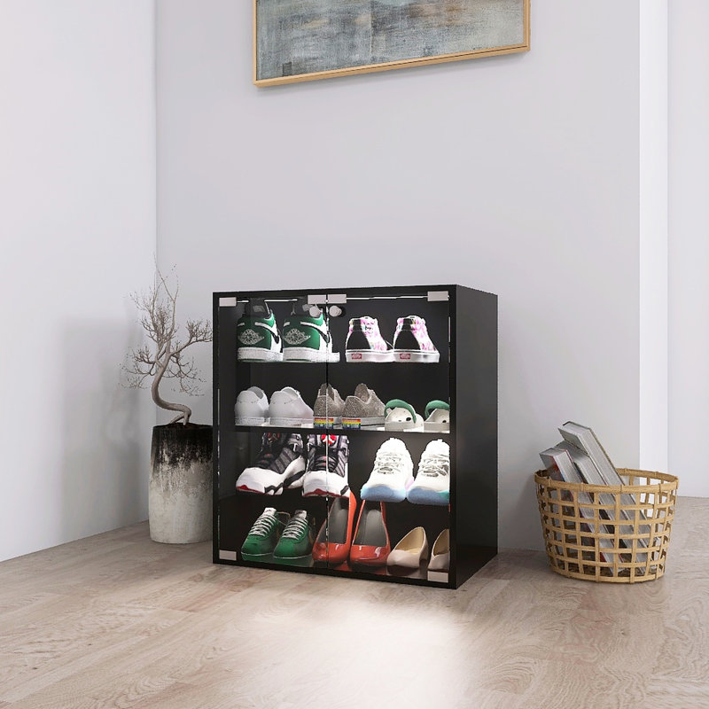 Modern 4-layer Black Shoe Storage Cabinet With Glass Door, Led And Control For Living Space 4 Layers, , Control, 20.1 In. Package Width Area