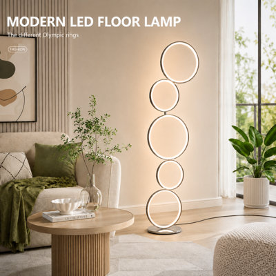 Lampe sur pied DEL moderne à intensité variable en chrome, lampe d'angle 3 voies avec lampe de table 5-en-1 2-en-1 pour salon et bureau