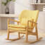 Chaise berçante élégante en bois massif avec coussin en lin