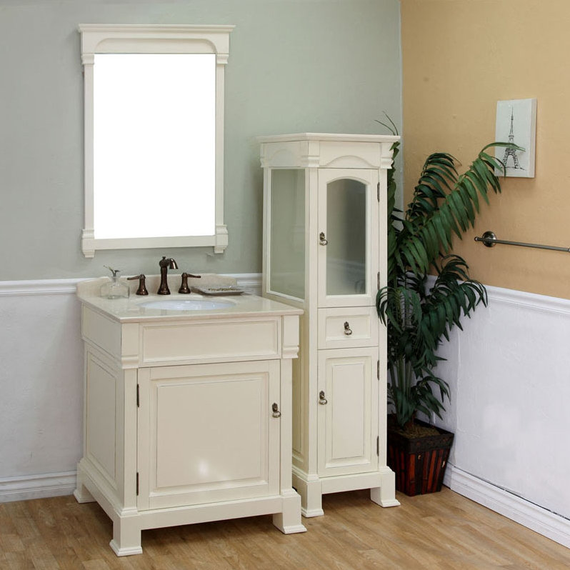 Louviere 30'' Single Bathroom Vanity with Marble Top, Cream White