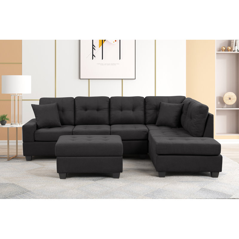 Misja Upholstered L-Shaped Sectional Reversible, Black Fabric