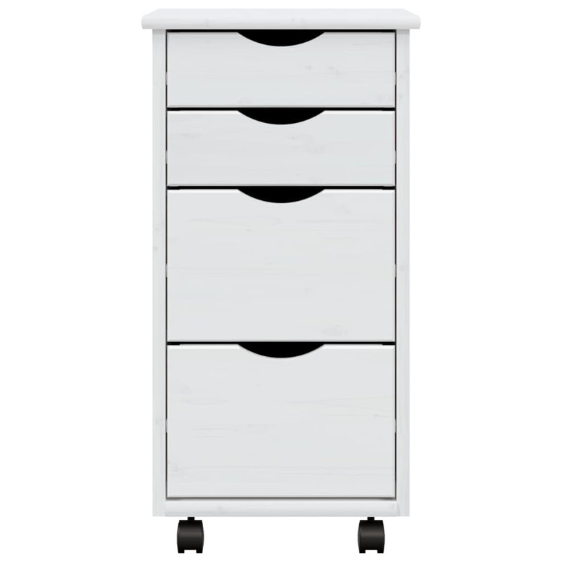 Commode à 4 tiroirs avec roulettes en pin massif Jennasis vidaXL, 13,4 po x 15,4 po x 25,8 po, Blanc
