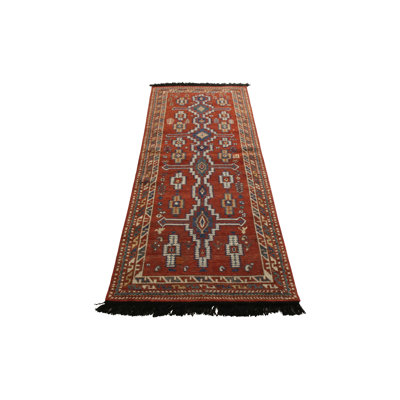 Rug & Kilim's Tribal Runner In Red And Blue Geometric Pattern
