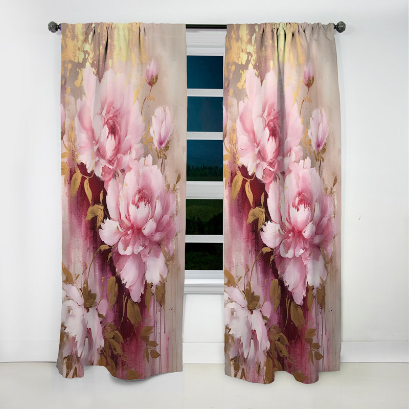 Pink And Gold Peonies In Radiance - Peonies Curtain - Blackout Floral Curtain - 1 Panels, 52" W x 84" L
