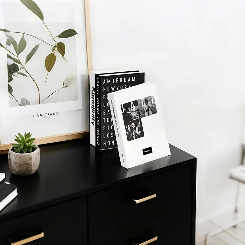 3-Piece Black and White Decorative Book, Coffee Table Books Cities and Jazz Theme