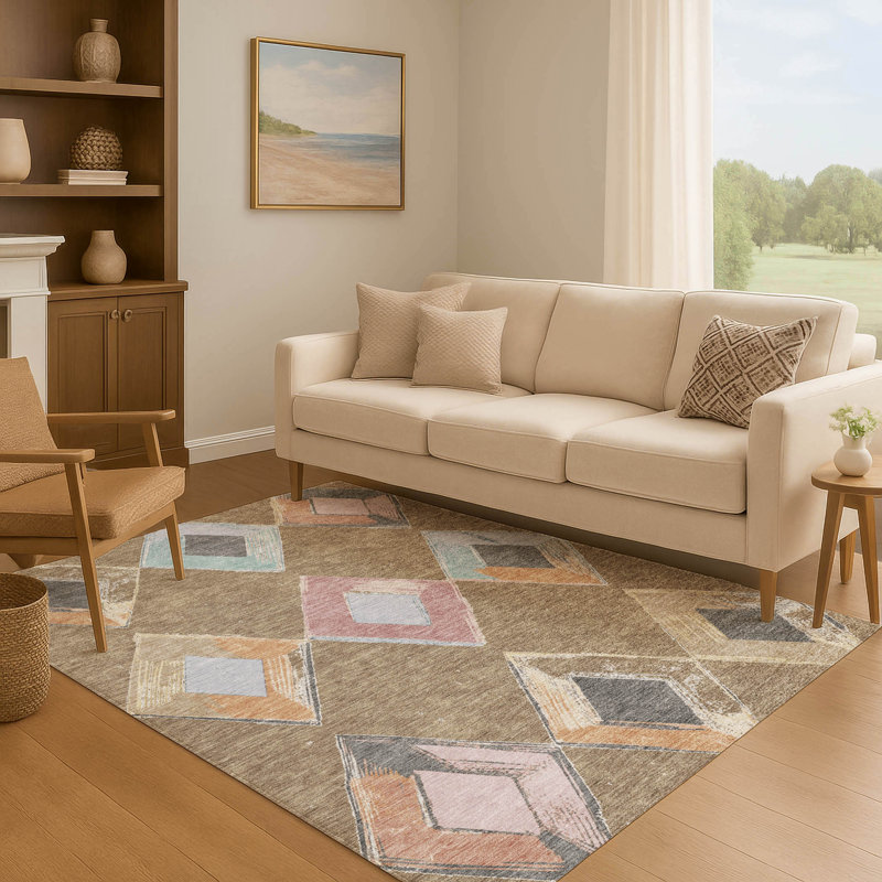 Tapis géométrique lavable à la machine Ansley, Rectangle 10 pi x 14 pi