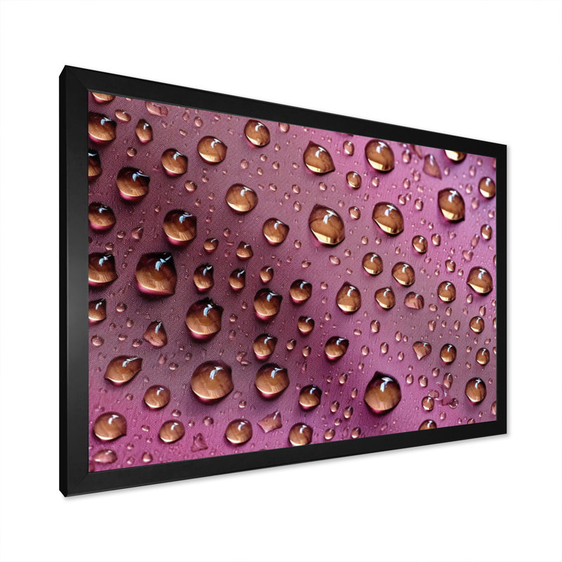Rose rose avec gouttes de pluie, reproduction sur toile, H 34 po x l 44 po x P 1,5 po, Cadre simple noir