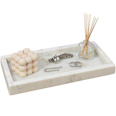 Luxe Stone 12" x 6" Classic Minimalist Rectangular Marble Bathroom Countertop Tray