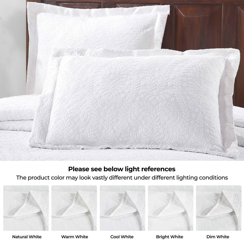 White Twin Cotton Floral Scalloped Bedspread Set