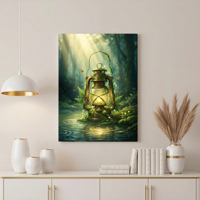 Art mural sur toile Gallery Wrap pour le salon, la chambre à coucher, le bureau ou le vestibule - Décoration murale décorative avec lanterne forêt