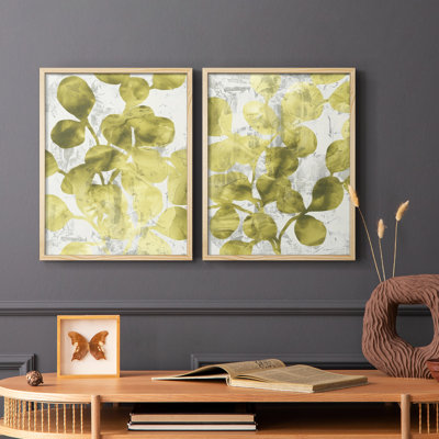 «Green Leaf Shimmer I», reproduction encadrée de qualité supérieure - prête à être accrochée - aucun clou requis - aucun clou requis