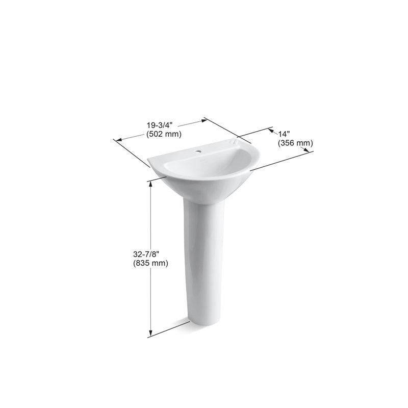 Lavabo de salle de bain piédestal en céramique 20 po Parigi®, Blanc, Simple
