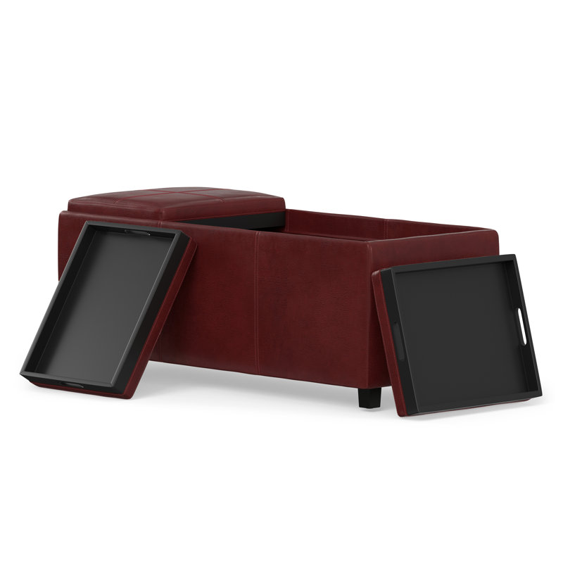 Repose-pieds de rangement rectangulaire avec rangement caché Avalon l 42 po Avalon, Similicuir rouge