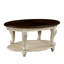 Table basse ovale de 42 pouces avec tablette de rangement, plateau beige chaud et base espresso, pieds en bois massif, pour le salon