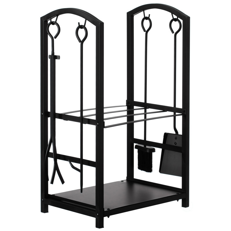 Black Iron Outdoor Firewood Log Cart with Tool Rack