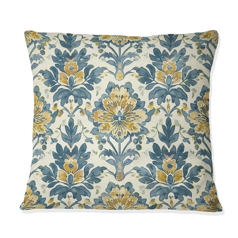 Motif de fleurs de campagne jaune et bleu III - Coussin Country, 18" x 18", Carrée