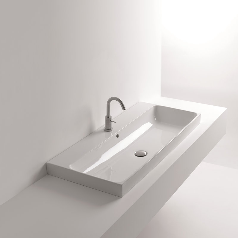 WS Bath Collections Normal 17.7'' White Ceramic Rectangular Bathroom Sink with Overflow