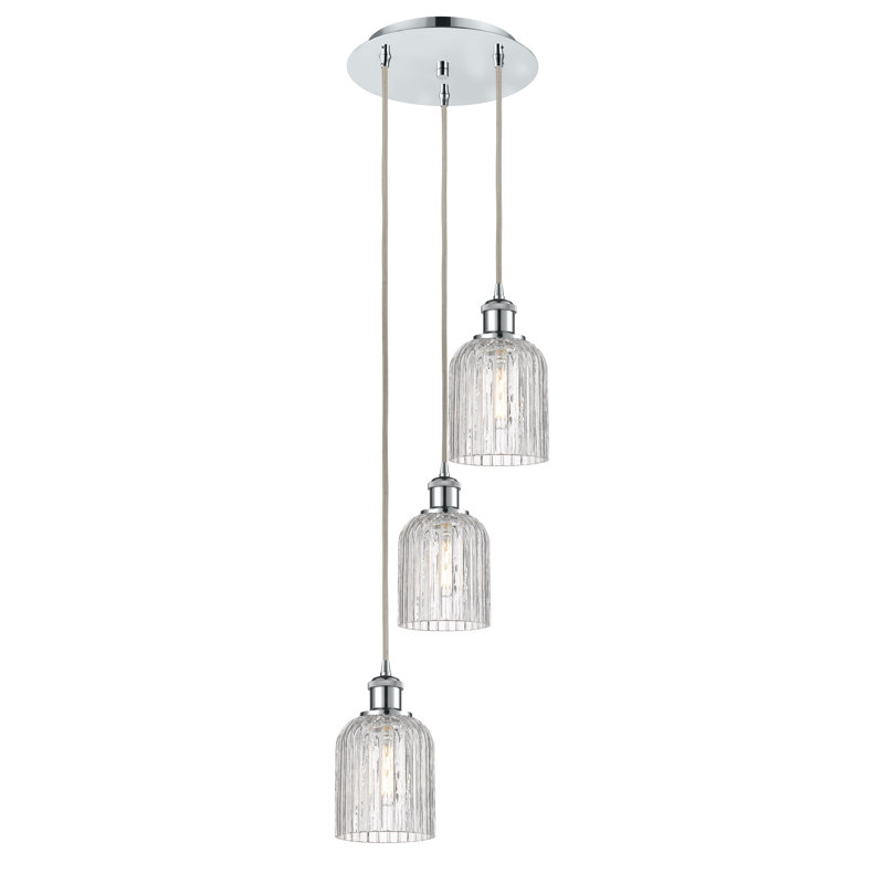 Luminaire suspendu en grappe à 3 lumières Fiennes, Chrome poli, Clair
