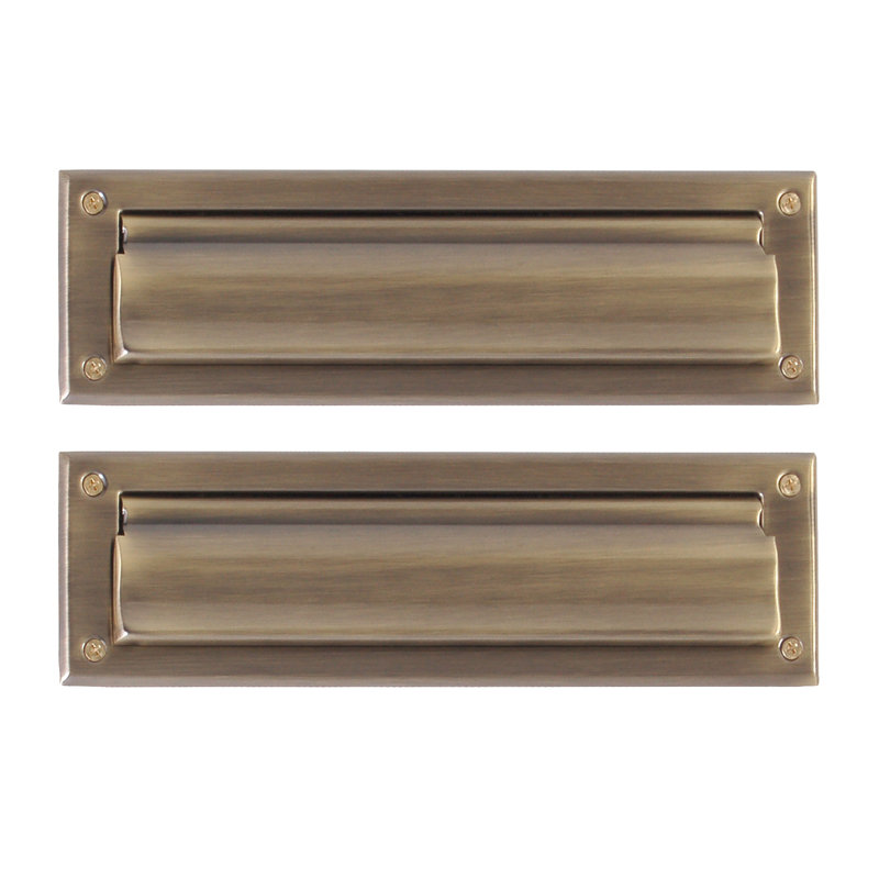 Antique Brass Horizontal Mail Slot with Dual Flaps