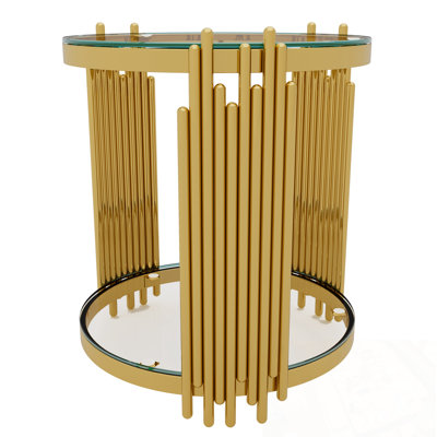 Round Mirror Jaylene with Asymmetrical Metal feame and open shelf