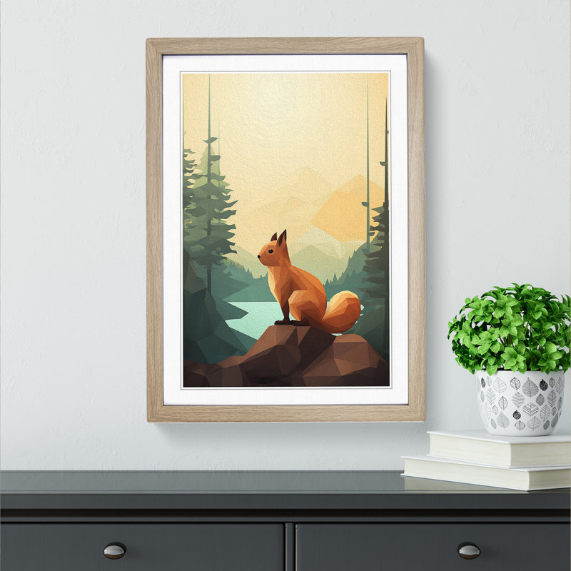 Squirrel Minimalism - Framed Print, Oak Framed, 34cm H x 25cm W