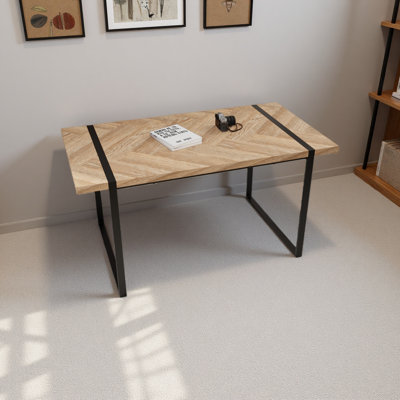 59 " Dining Table Modern Industrial Rectangular MDF Light Wood , 4-6 People, 1.5" Thick Engineering Wood Tabletop And Black Rectangular Metal Legs, Us