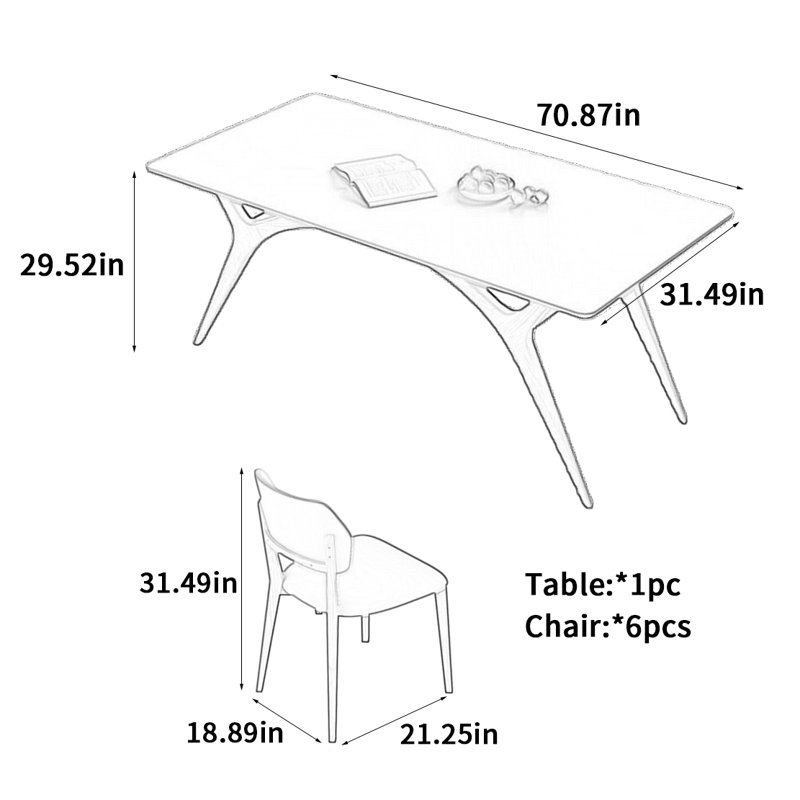 Rectangular rock slab dining table, 29.52"H x 70.87"L x 31.49"W