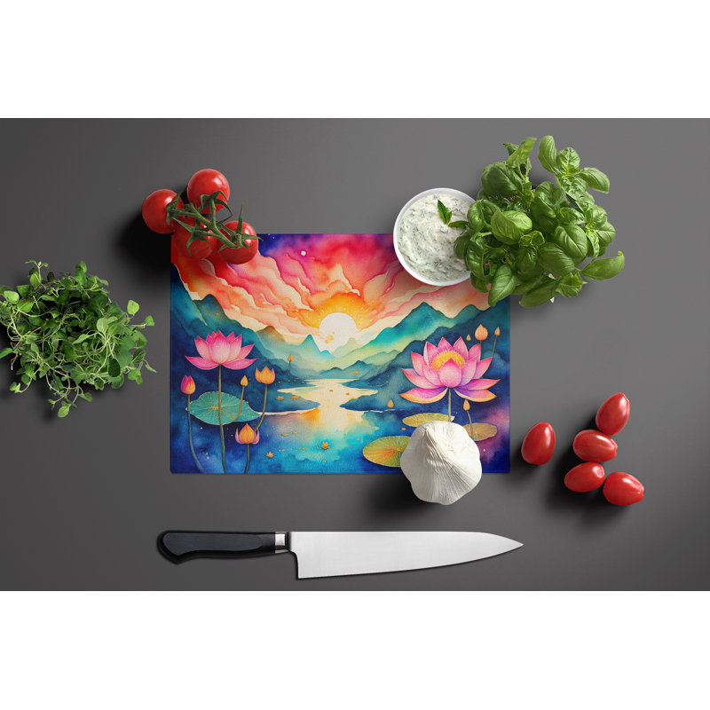 Lotus in Colour Glass Cutting Board Large