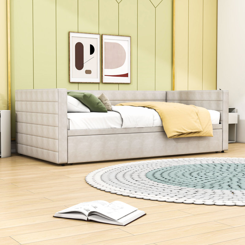 Lit de jour rembourré avec couchette, Beige