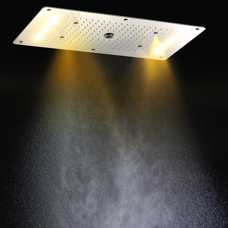 Andria Chrome Thermostatic Recessed Ceiling Mount LED Rainfall Waterfall Mist Shower System with Vertical Valve and Handheld Shower