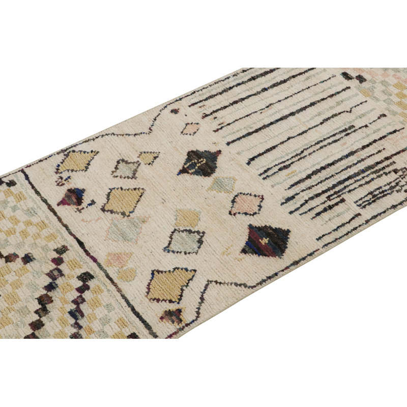 Moroccan Hand Knotted Geometric Area Rug, Runner 3' x 10'