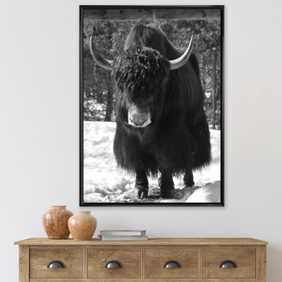 Portrait d'un taureau sauvage dans la forêt d'hiver I - photographie sur toile