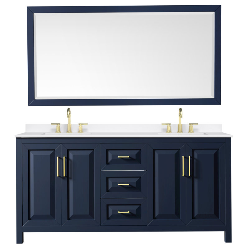 Daria 72 in. with Mirror Vanity, Giotto Quartz, Blue, Brushed Gold