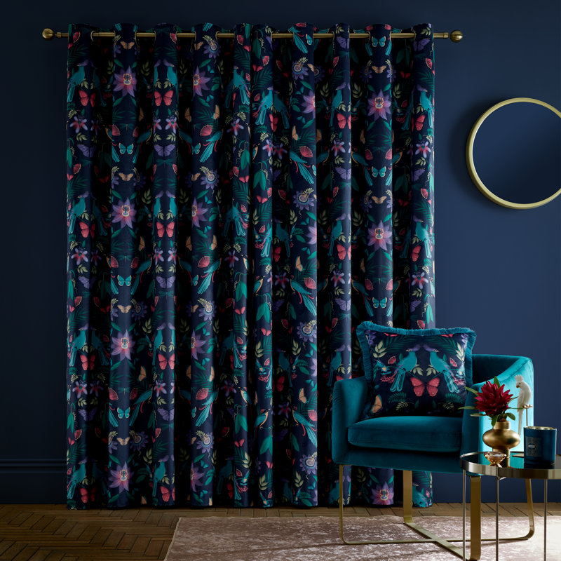 Mya Tropical Floral Lined Eyelet Curtains, 117cm W x 183cm D
