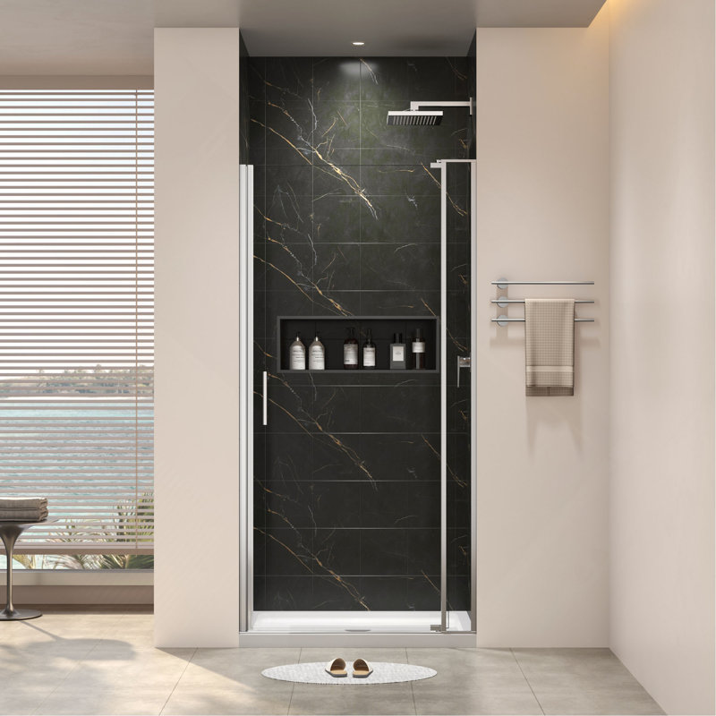 Porte de douche pivotante universelle à ouverture à gauche et à droite de 28 à 32 po x H 72 po, ouverte à l'extérieur, avec verre trempé de 1/4 po et 5/16 po