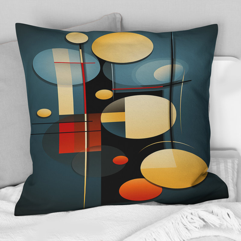Retro Bliss Abstract Circular Geometrics VI - Coussin décoratif à imprimé géométrique abstrait