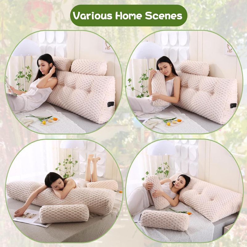 Coussin de tête de lit combiné - 1 coussin de tête de lit en coin + 2 coussins de tête, Beige, H 7,87 po x l 39,37 po