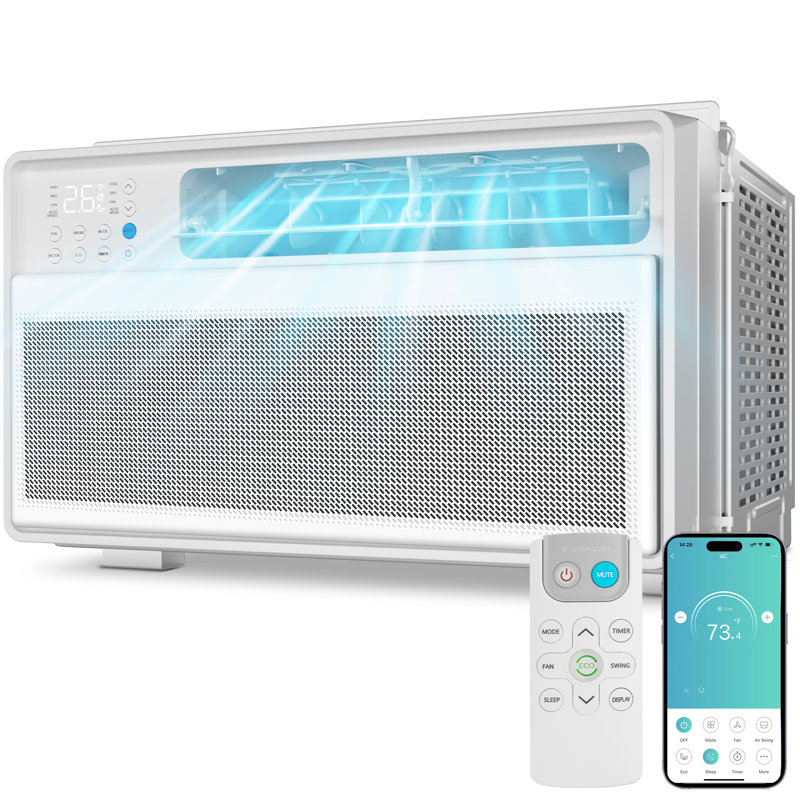 12000 Btu Window Air Conditioner - Cools 450 Sq.ft, 6 Modes, 24H Timer, Remote, Full View, Quiet, White