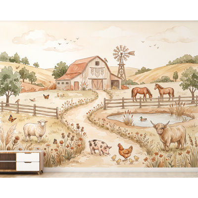 Animaux de la ferme Boho, graphiques muraux, animaux de la ferme, peler et coller, chèvre, mouton, cochon, chambre, ferme, papier peint, décoration murale, chambre de bébé 1240DRS
