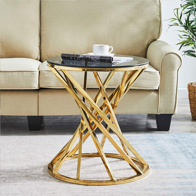 Chrome Round Stainless Steel Glass End Table For Living Room